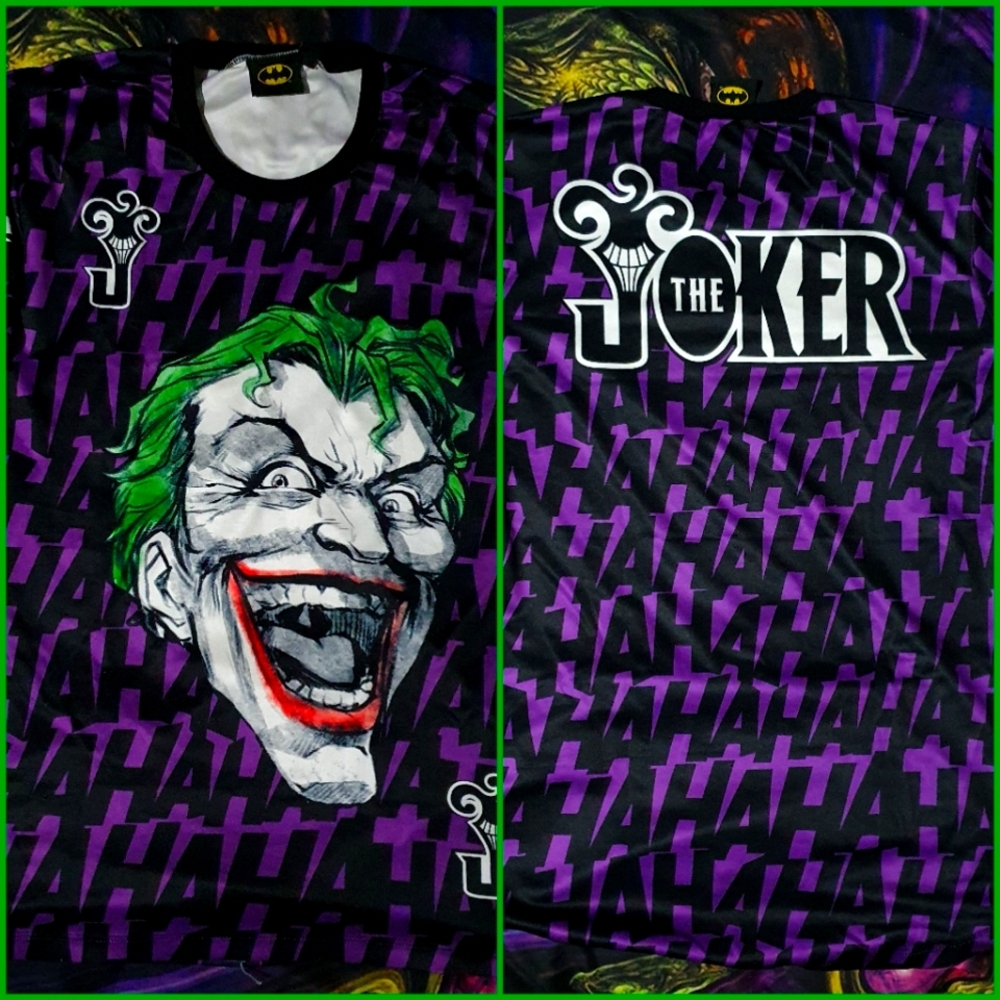 L - DC Comics Purple Joker Subliminal Dyed Playing Card Laughing Print